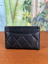 Chanel Classic Flat Card Holder, Black Lambskin with Silver Hardware