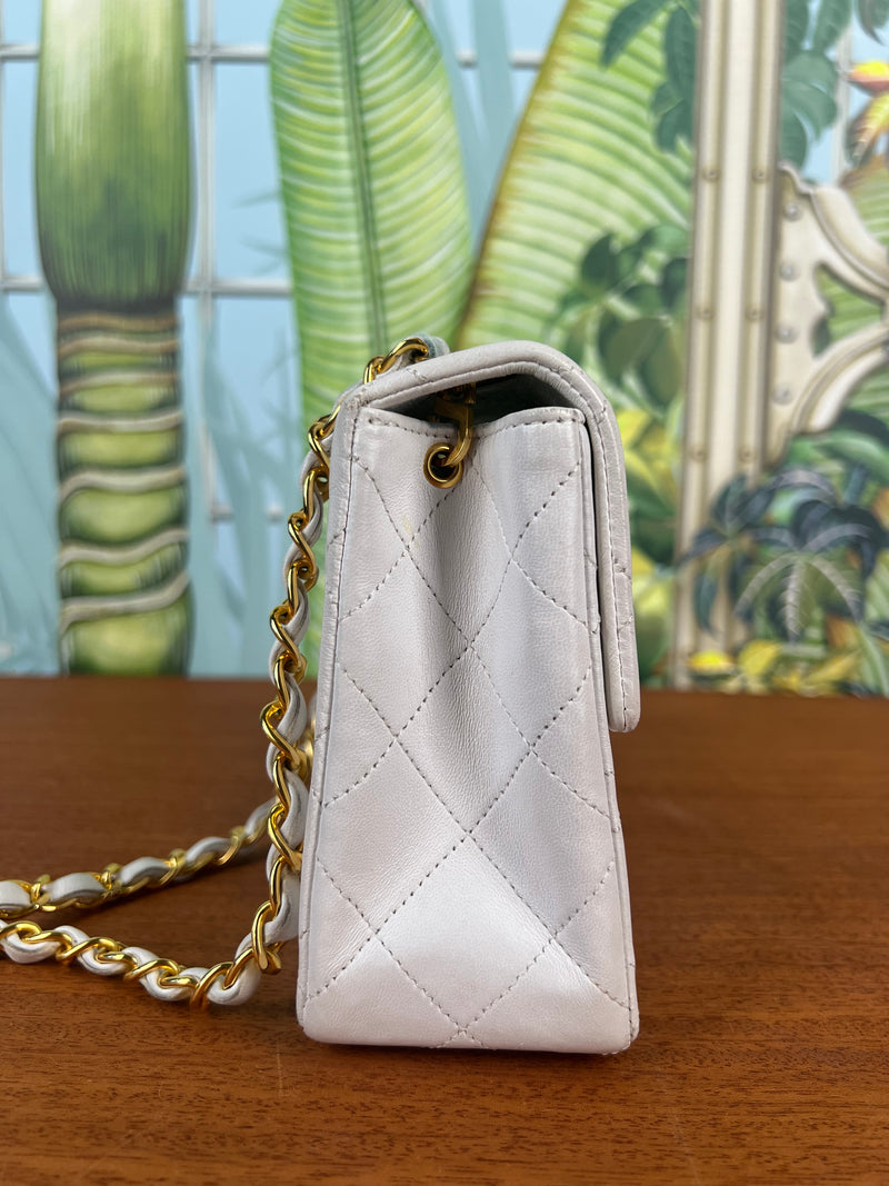Chanel mini classic single flap bag white