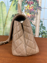 Chanel Quilted Caviar Medium Coco Handle Flap Beige Gold Hardware