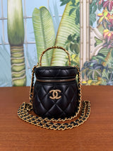 Chanel black mini vanity bag round with chain