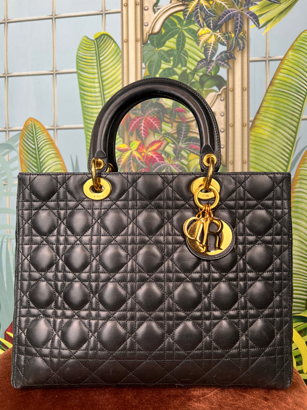 Lady Dior large black lambskin bag