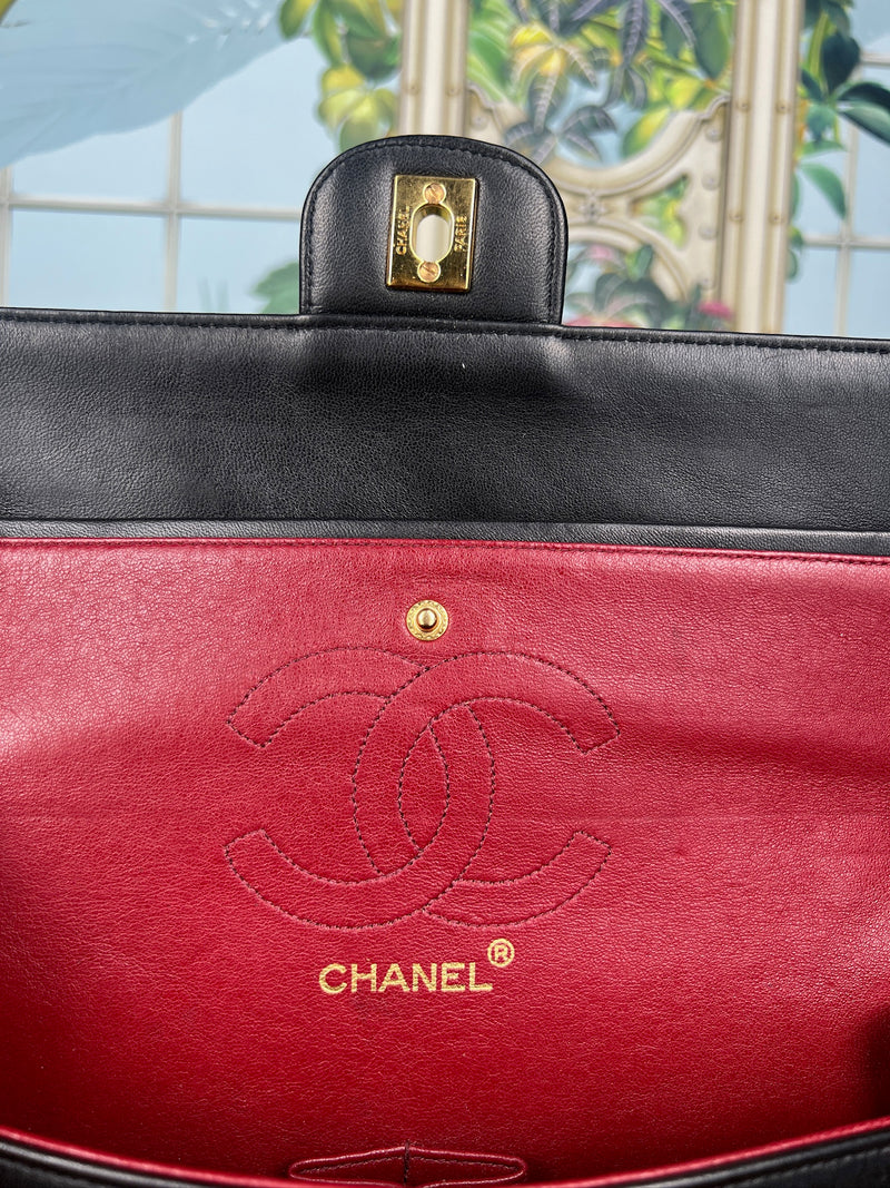 Chanel double flap bag medium black/gold