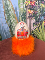 Hand painted ostrich egg XS Hermeline orange