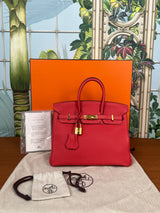 Hermès Birkin 25 retourne rouge Pivoine togo leather gold hardware