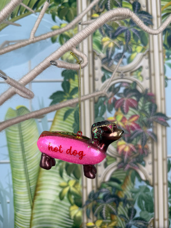Vondels glass bubbelgum pink hotdog dachshund