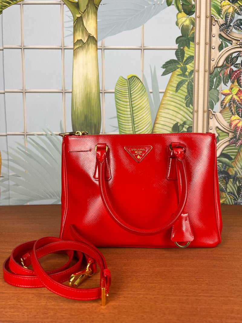 Prada Galleria bag red patent leather small