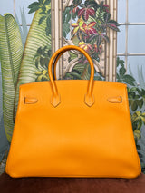 Hermés Birkin 35 Bag Yellow Jaune D'Or Candy Limited Edition Epsom Permabrass