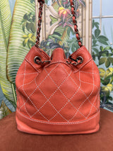 Chanel bucket bag wild stitch coral bag