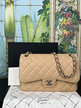 Chanel jumbo flap bag beige caviar, silver hardware