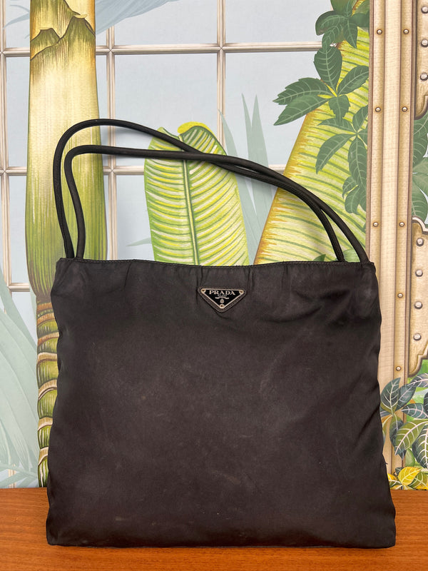 Prada small petrolium black nylon tote