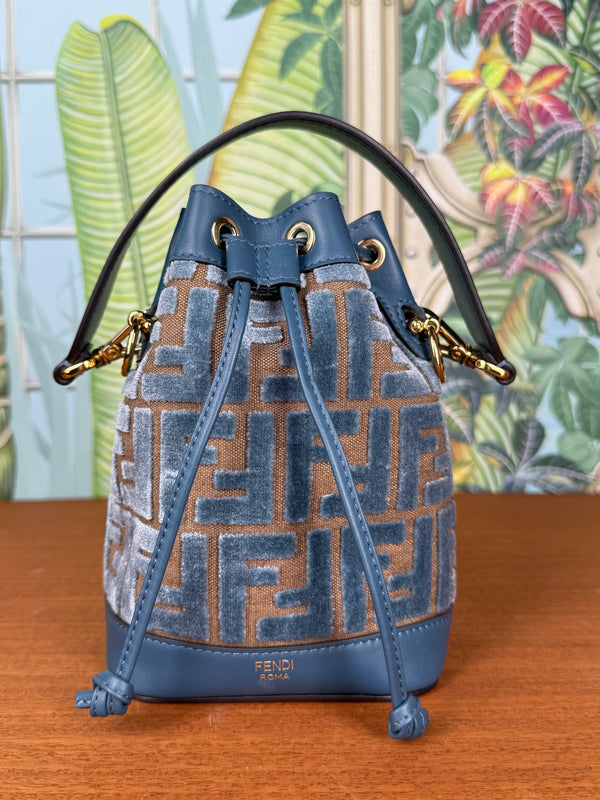 Fendi mon tresor mini bucket bag blue