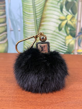 Louis Vuitton key ring fur ball black