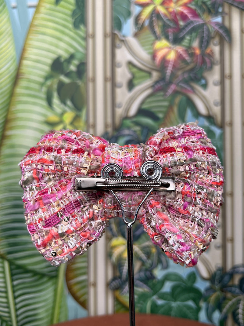 Repurposed hair clip bow CC tweed pink