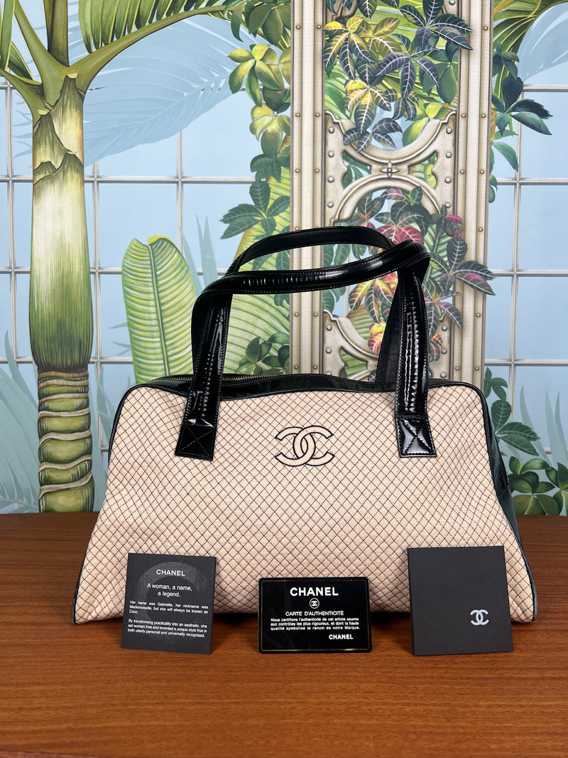 Black and White Chanel vintage cc boston bag