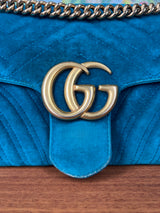 Gucci velvet Matelasé small marmont shoulder bag Pavone Cyan