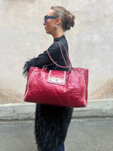 Chanel East west large shopper tote red