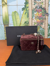 Chanel Vanity case limited edition bag pearl crush brown velvet