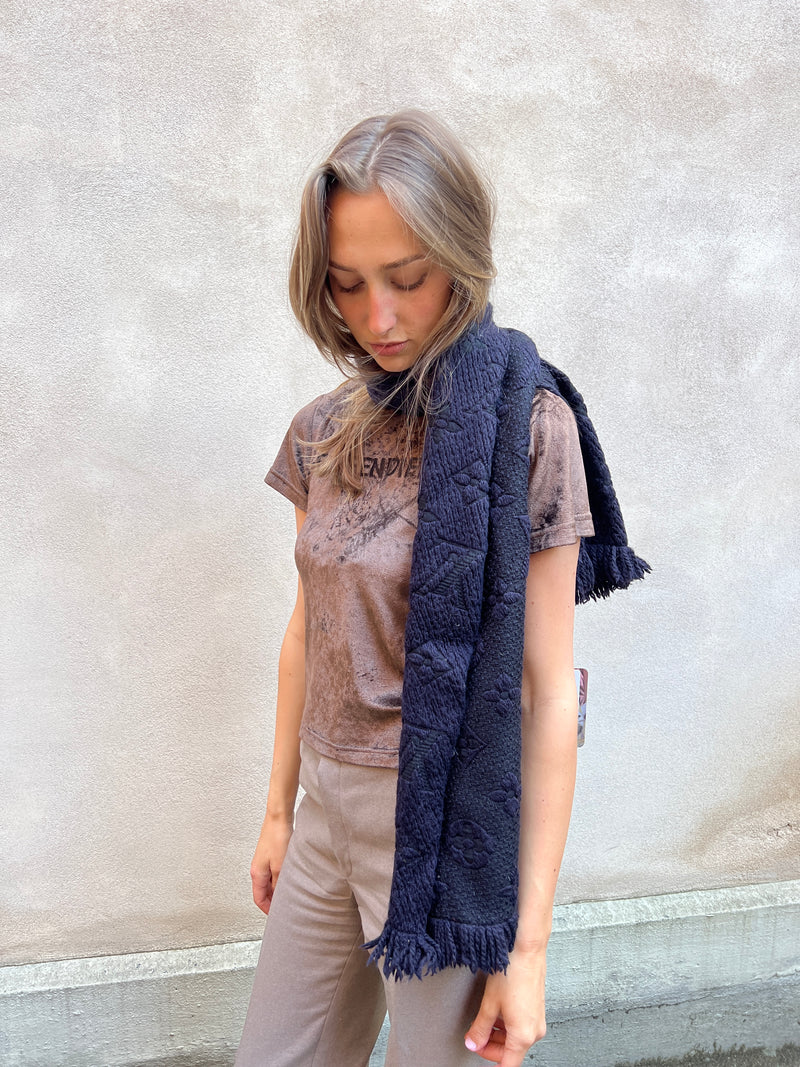 Louis Vuitton logomania scarf wool blue/black โ A Piece Lux