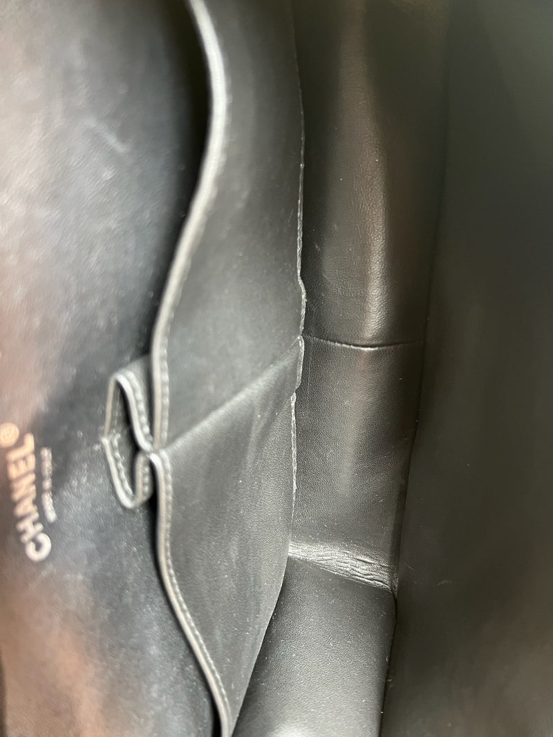 Chanel double flap bag jumbo black lambskin, silver hardware