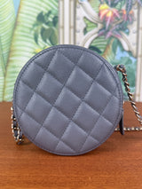 Chanel round quilted caviar leather bag grey