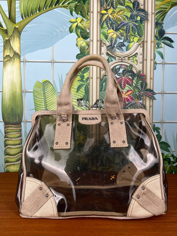 Prada plexiglas framed crystal kiss lock bag