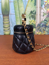 Chanel black mini vanity bag round with chain