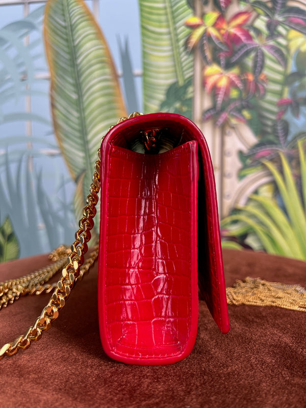 Yves Saint Laurent shoulder bag Kate red croco embossed tassel bag