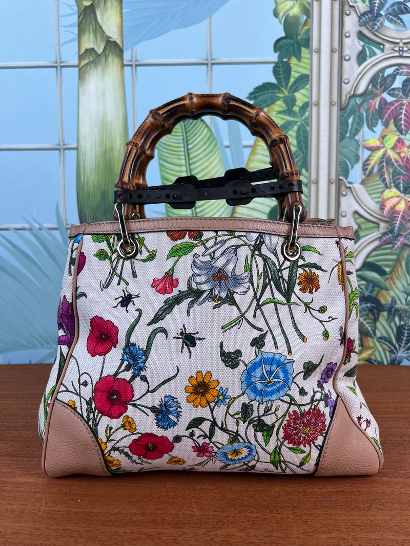 Gucci flora bamboo top handle bag