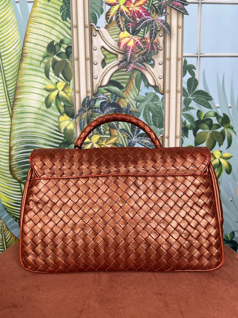 Bottega Veneta top handle bag orange bronze