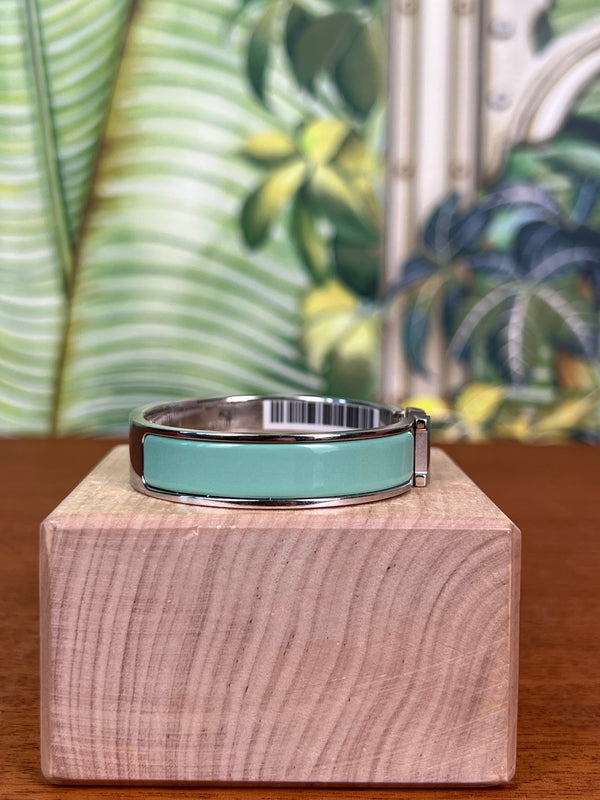 Hermès clic H bracelet vert aqua palladium plated