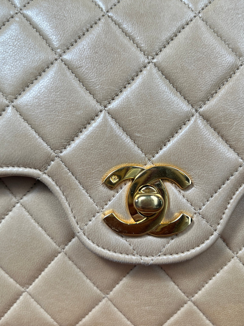 Chanel medium double flap bag beige lambskin 24k Gold plated