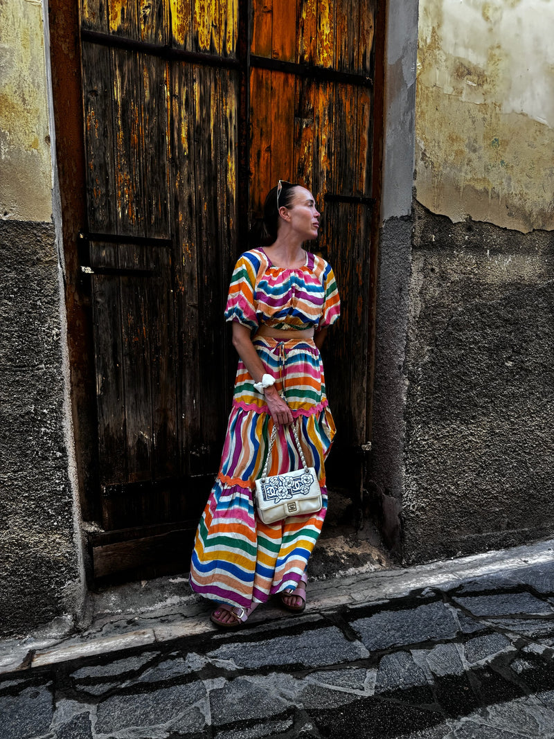 Farm Rio dancing stripes maxi skirt