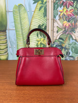 Fendi scarlet sage red mini peekaboo top handle bag