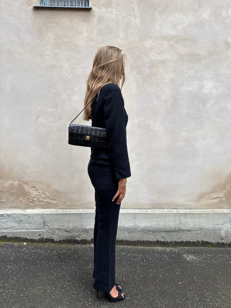 Chanel East West Chocolate bar flap bag black