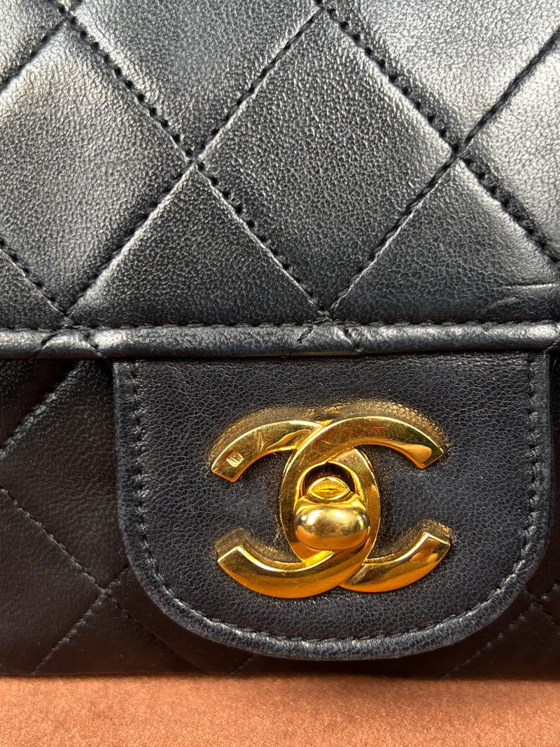 Chanel medium double flap lambskin black 24k gold-plated