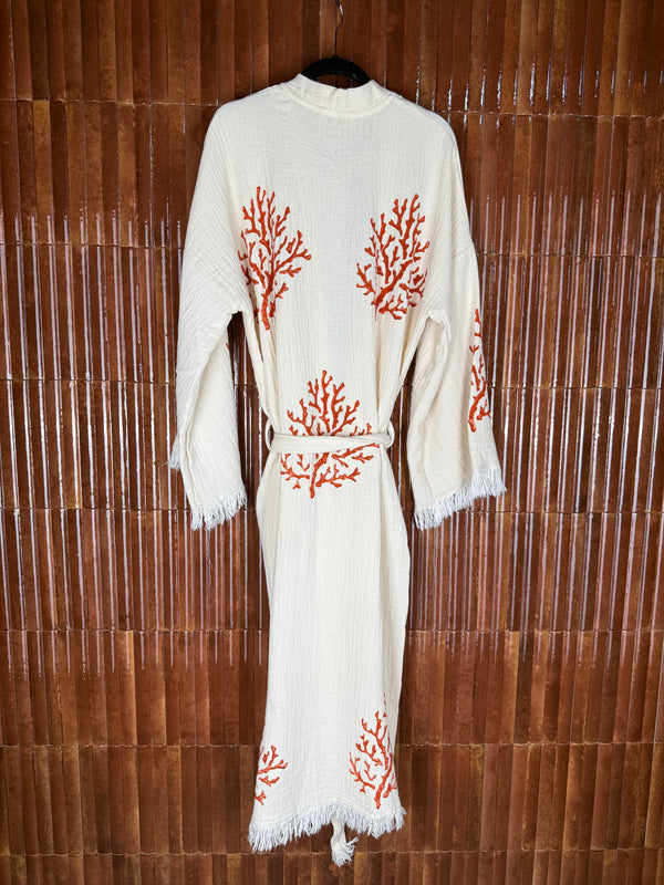 Amca cotton kaftan corallium red