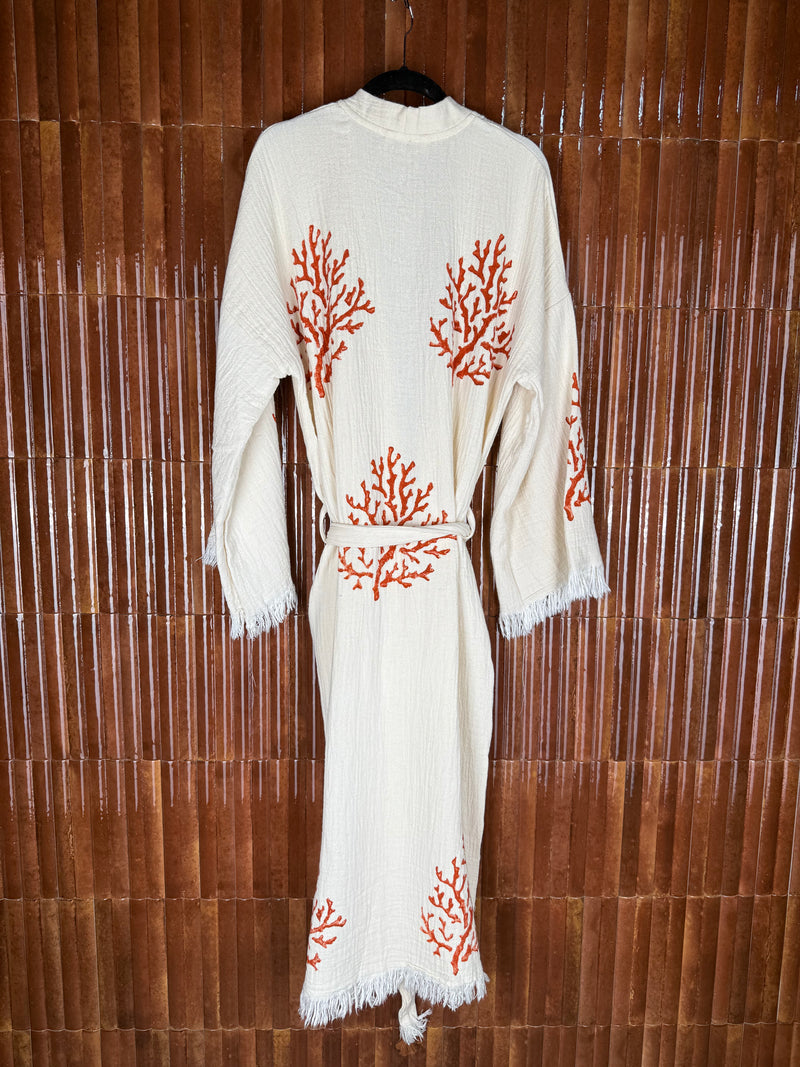 Amca cotton kaftan corallium red