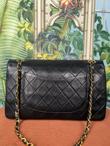 Chanel medium double flap lambskin black 24k gold-plated