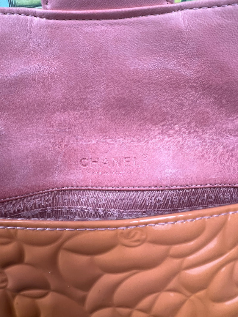 Chanel timeless Camellia flap bag patent leather orange/pink