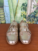 Gucci gold GG canvas and leather velcro low top sneakers