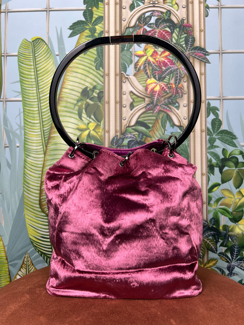 Gucci pink velvet ring handle bucket bag