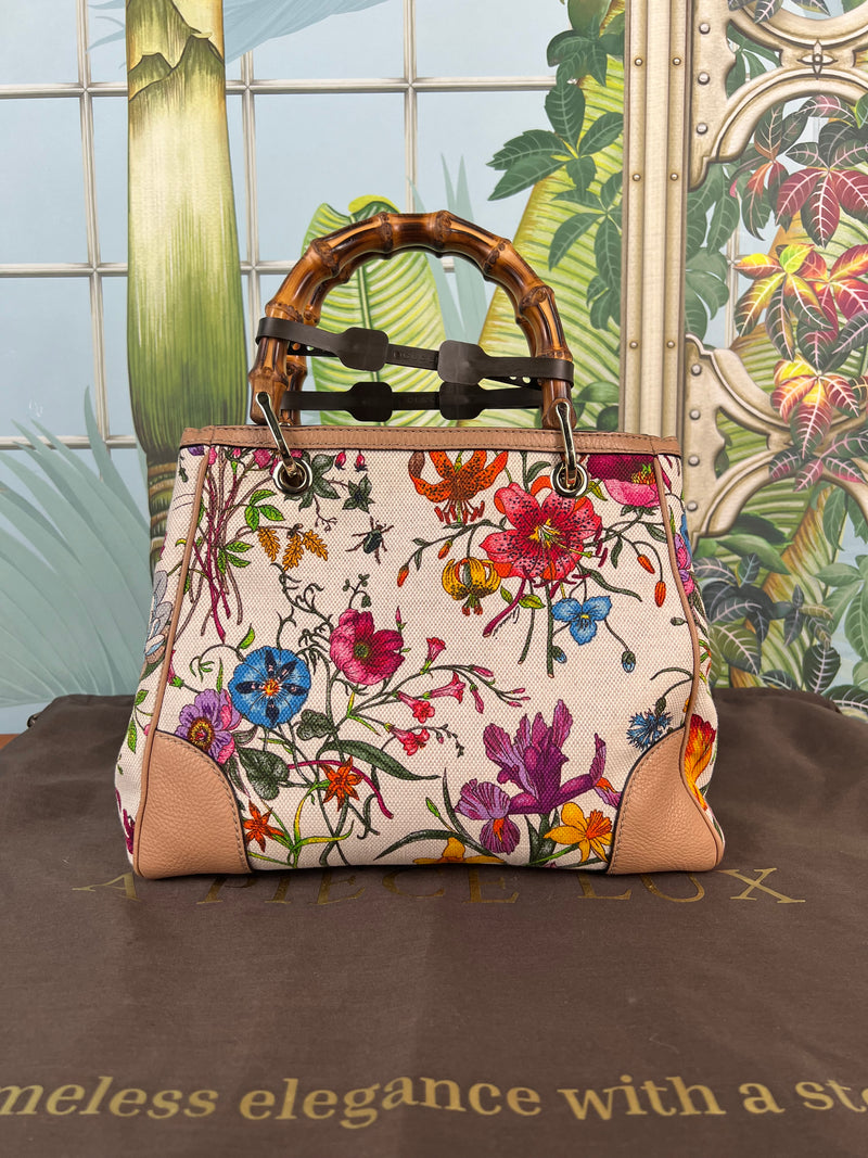 Gucci flora bamboo top handle bag