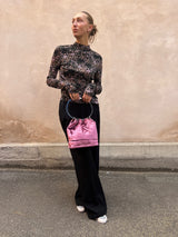 Gucci pink velvet ring handle bucket bag