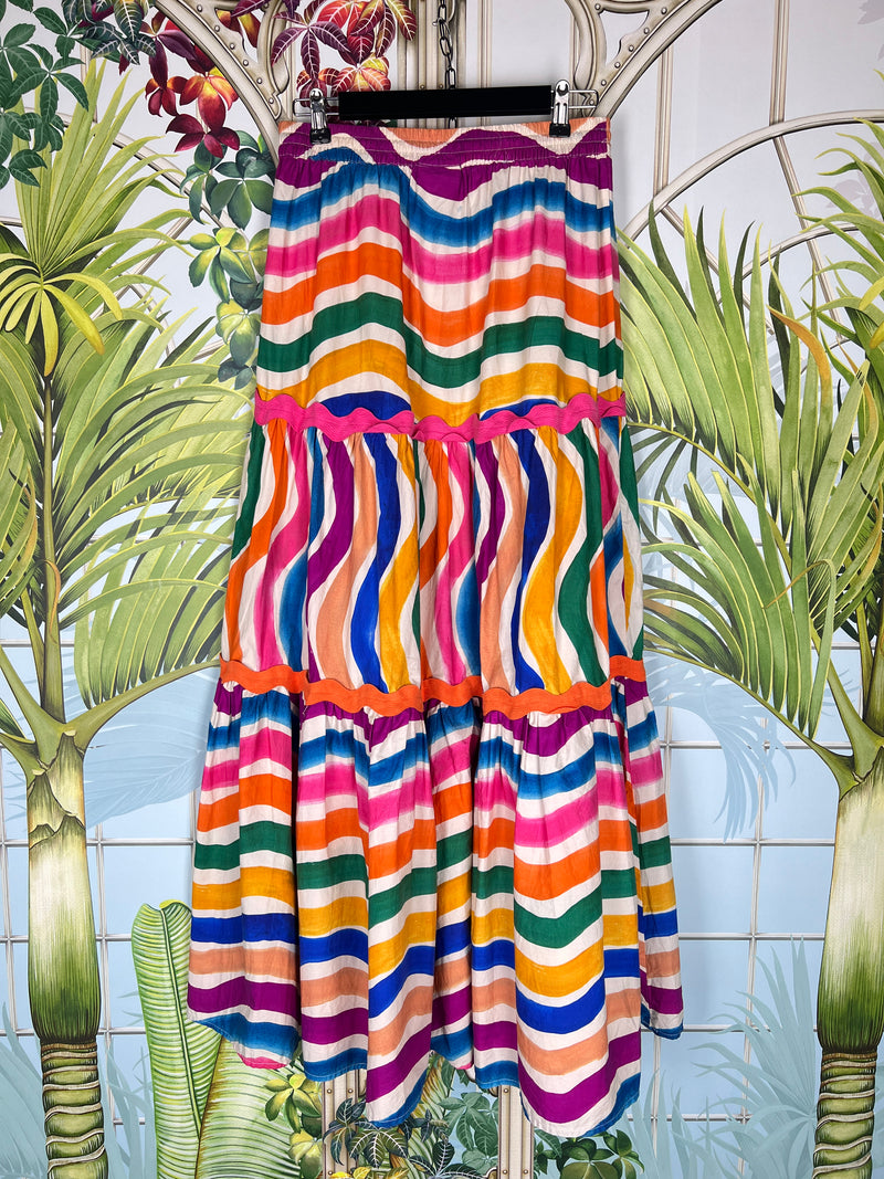 Farm Rio dancing stripes maxi skirt