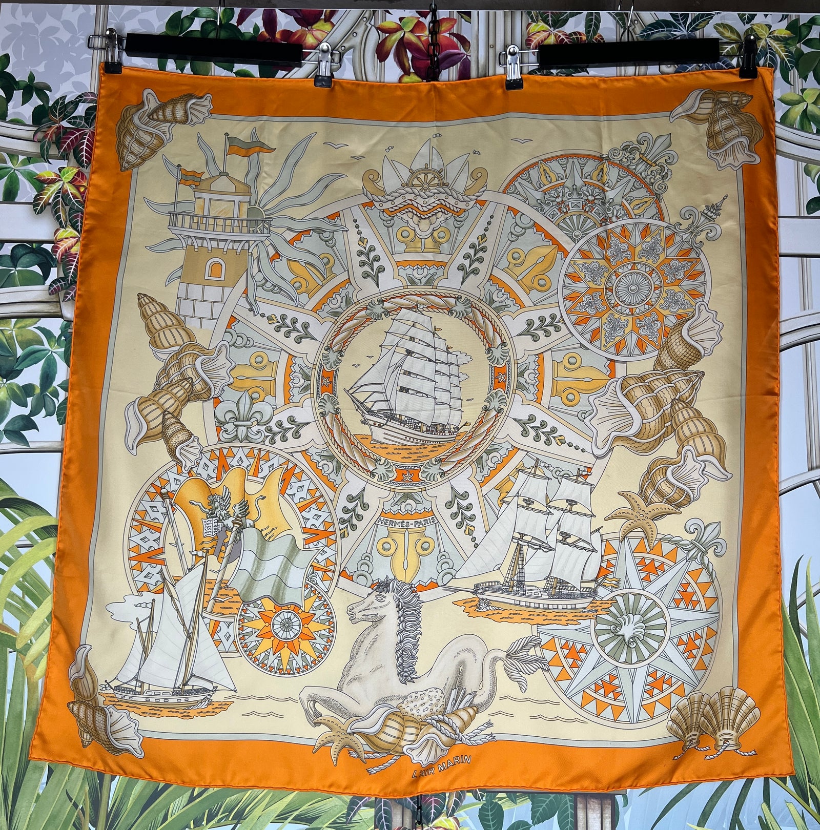HERMES AIR MARIN シルクスカーフ Hermés silk scarf lair marin orange – A Piece Lux