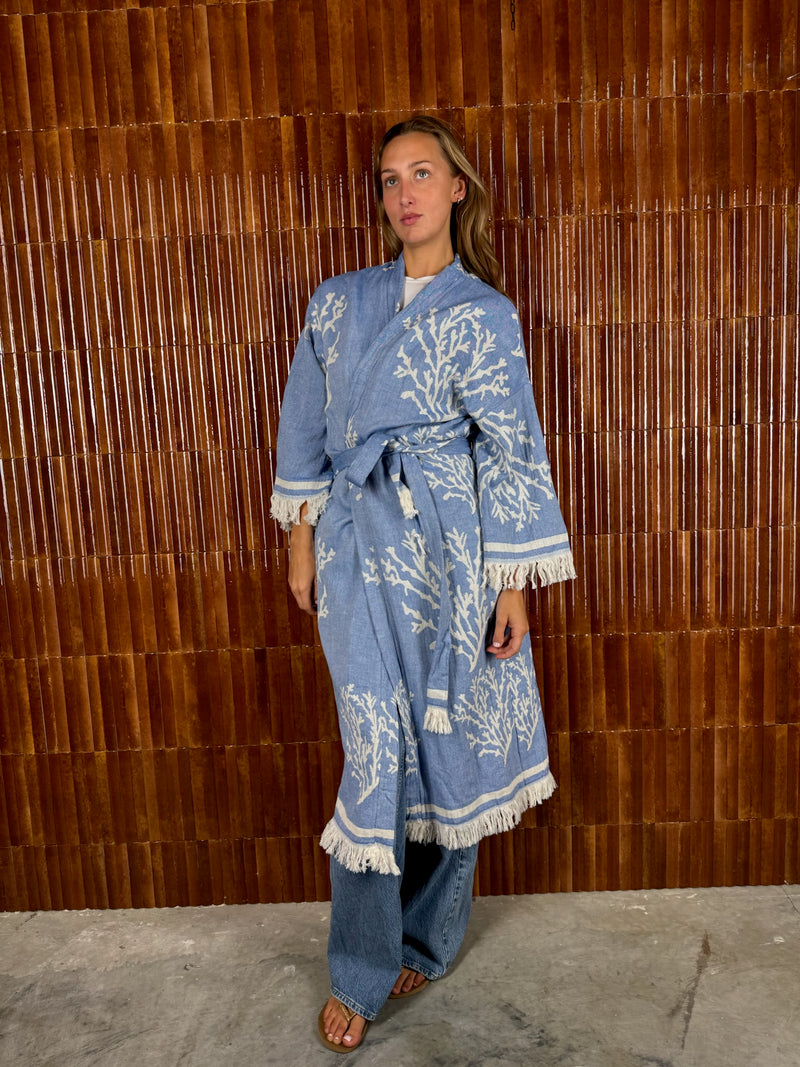 Amca cotton kaftan corallium blue