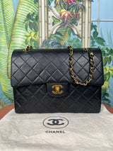 Chanel double flap square black lambskin, 24k gold-plating