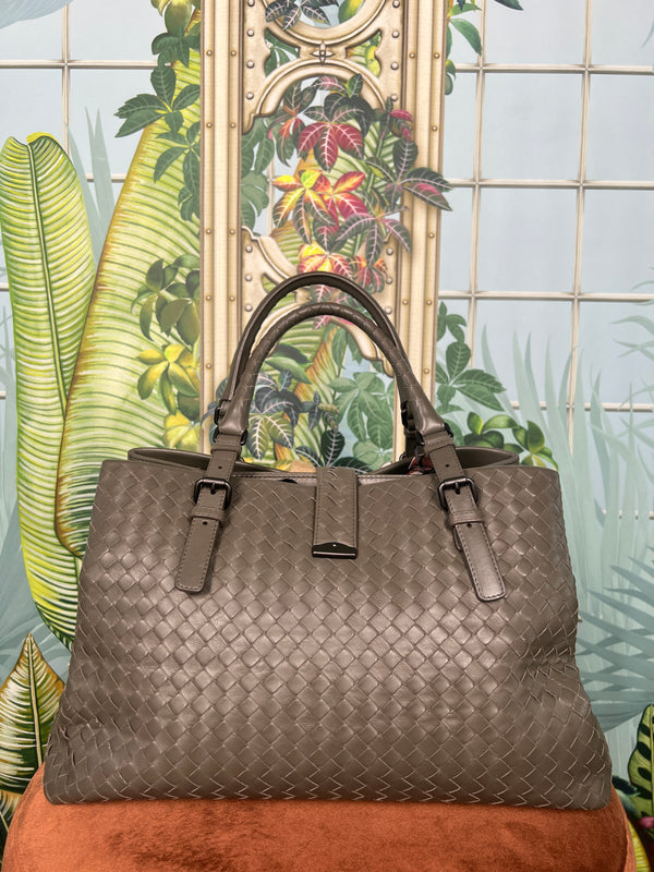 Bottega Veneta intrecciato roma bag grey