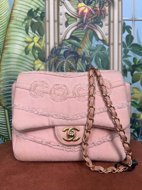 Chanel flap bag denim pink coco