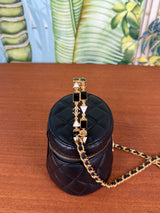 Chanel black mini vanity bag round with chain